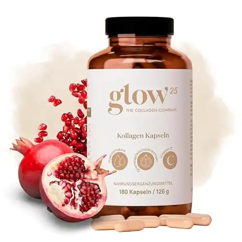 Glow25® Kollagen Kapseln hochdosiert [180 Kapseln] mit Hyaluronsäure und Vitamin C | Premium Collagen